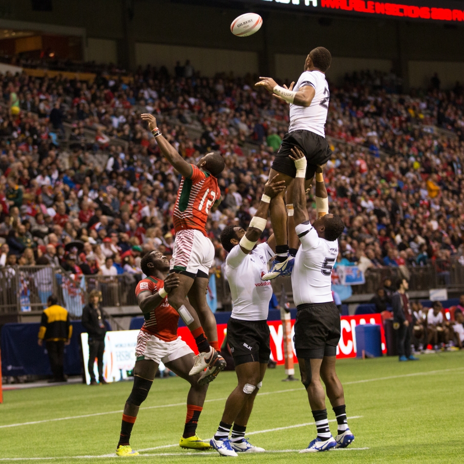 Line out action between Fiji and Kenya in the Pool games, HSBC Canada Sevens © J. Ashley Nixon